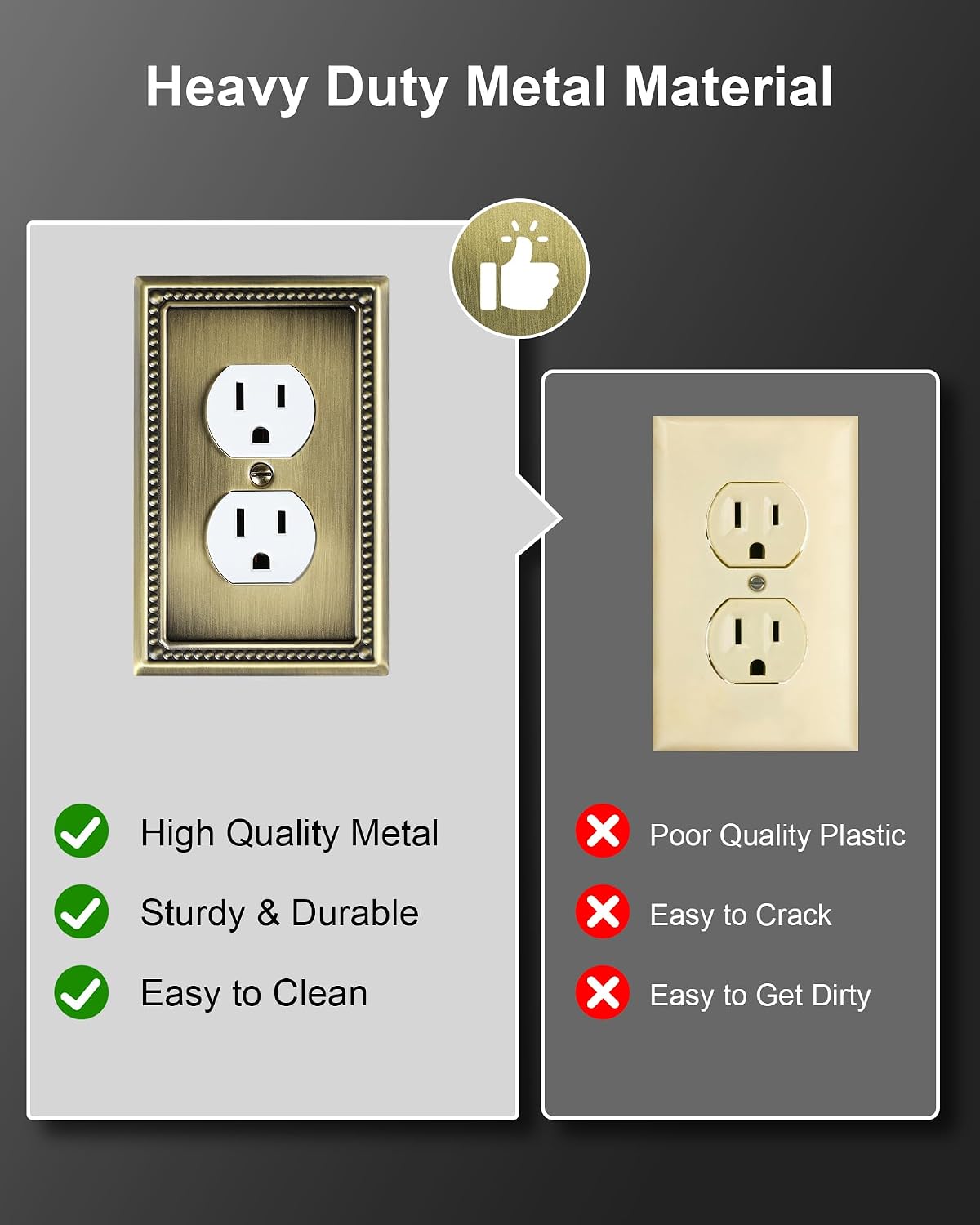 6-Pack Duplex Switch Plates and Outlet Covers, Antique Brass | Pearls Beaded Decorative Metal Wall Plates for