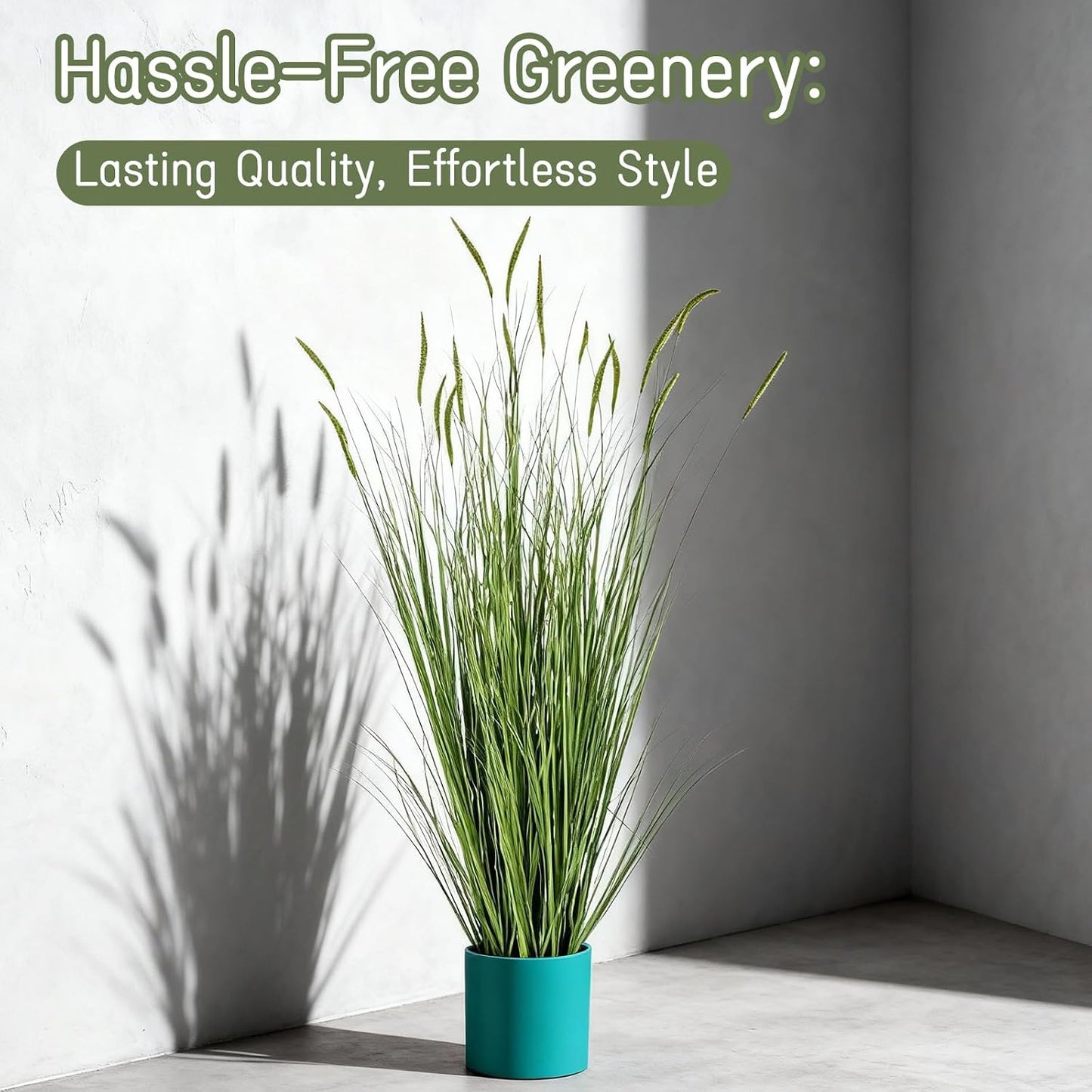 Tall Artificial Grass Plants Fake Horsetail Reed Grass Plant / 4 Ft / Green Spikes / Set of 2