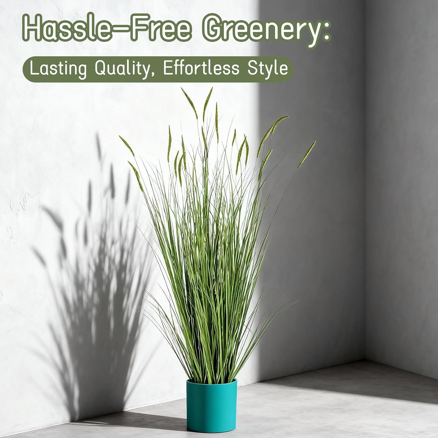 Tall Artificial Grass Plants Fake Horsetail Reed Grass Plant / 4 Ft / Green Spikes / Set of 4