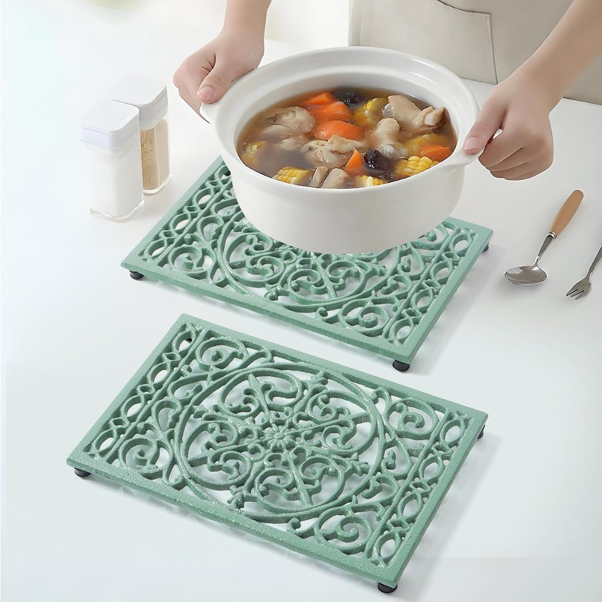 Notakia 9.6 x 6.3 Inch Cast Iron Trivet Set, Large Metal Trivets for Hot Dishes Pots Pans Decorative Kitchen Trivets