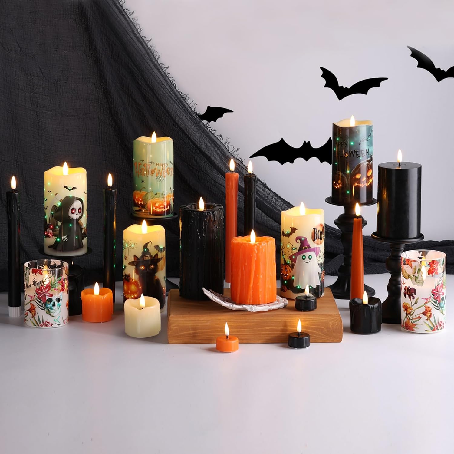 Ivory Dripping Wax Flameless Votive Candles with Timer Batteries | Halloween LED Candles, 2x2 in Battery Tea Lights