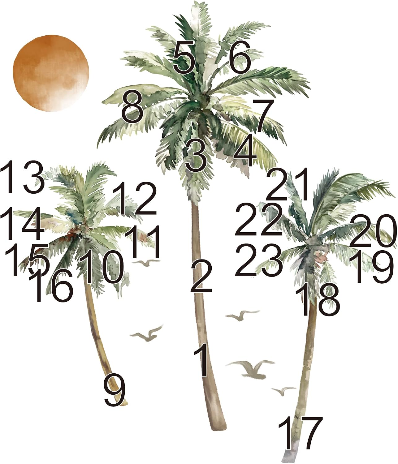 Boho Palm Tree Wall Stickers Large Tropical Tree Sunset Peel and Stick Wall Art Decals / A