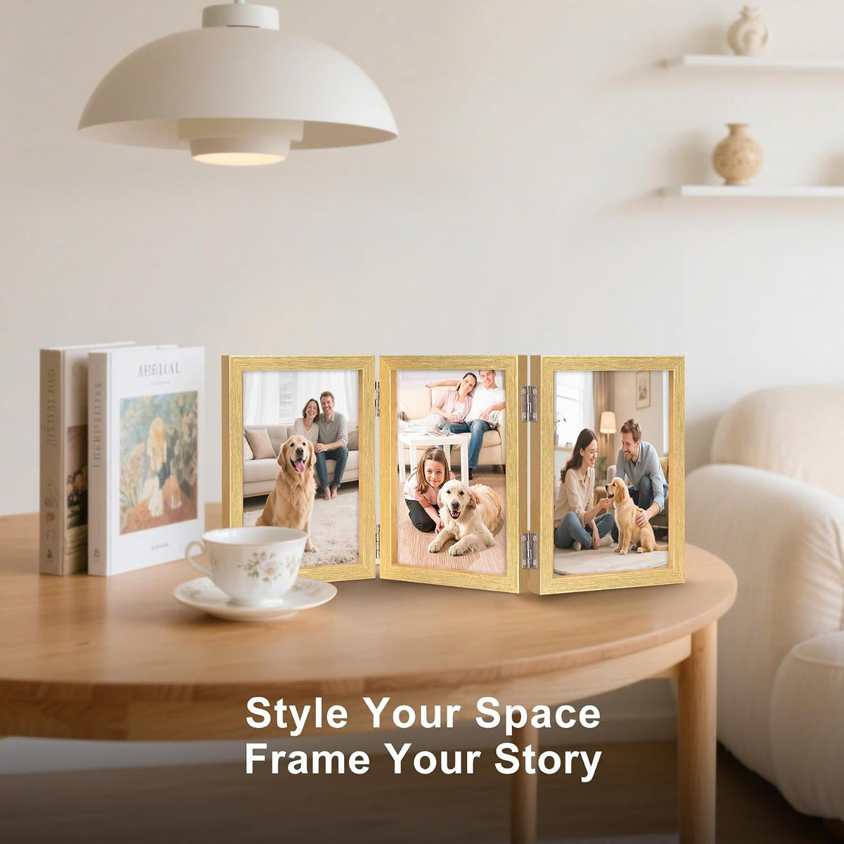 TOFOREVO 4x6 3 Picture Frame Triple Wooden Hinged Photo Frame Definition Glass Stand Vertically on Desktop or Tabletop