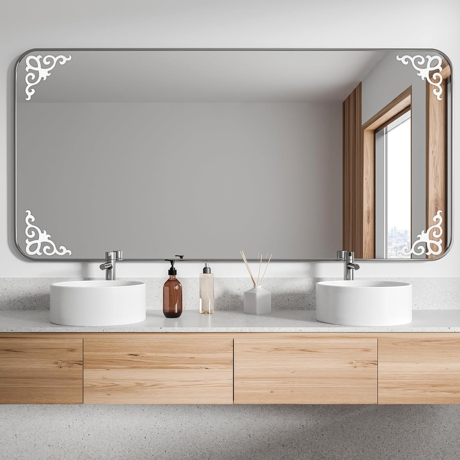 Seif-Adhesive Wall Sticker Mirror Decals / 15cm x 15cm / Black / Set of 8