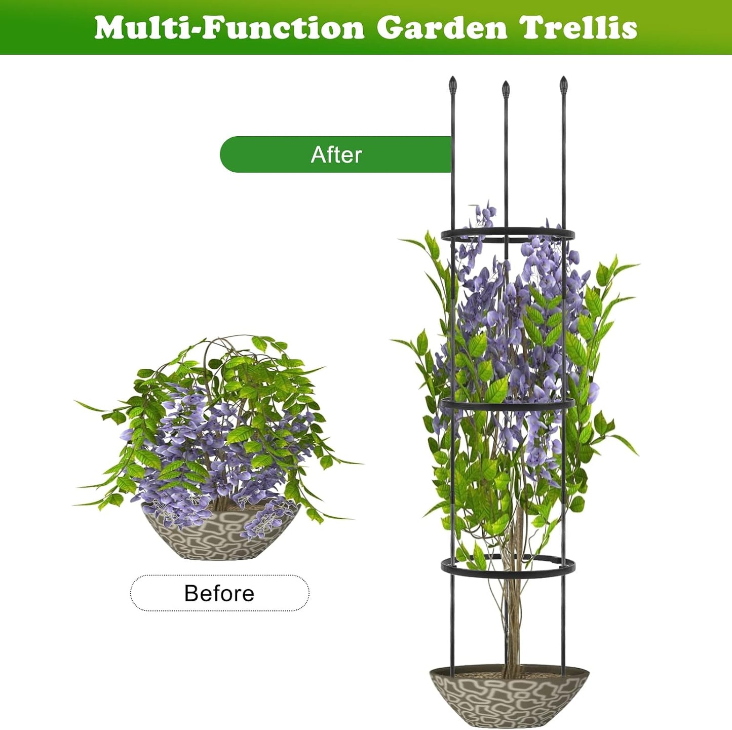 2 Pack Garden Trellis, 2 in 1 Plant Cages & Supports for Vines Crop, Potted/Climbing Plants Indoor Outdoor, Plant Stake