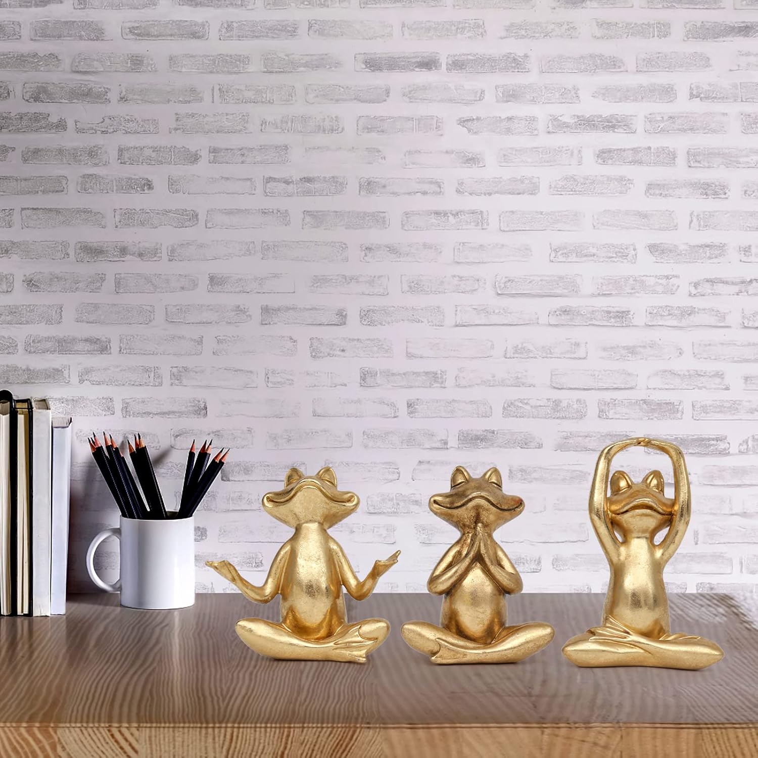 Frog Figurines Yoga Decor -Frog Yoga Statues for Modern Living Room / Gold / 3.7 Inch / Set of 3