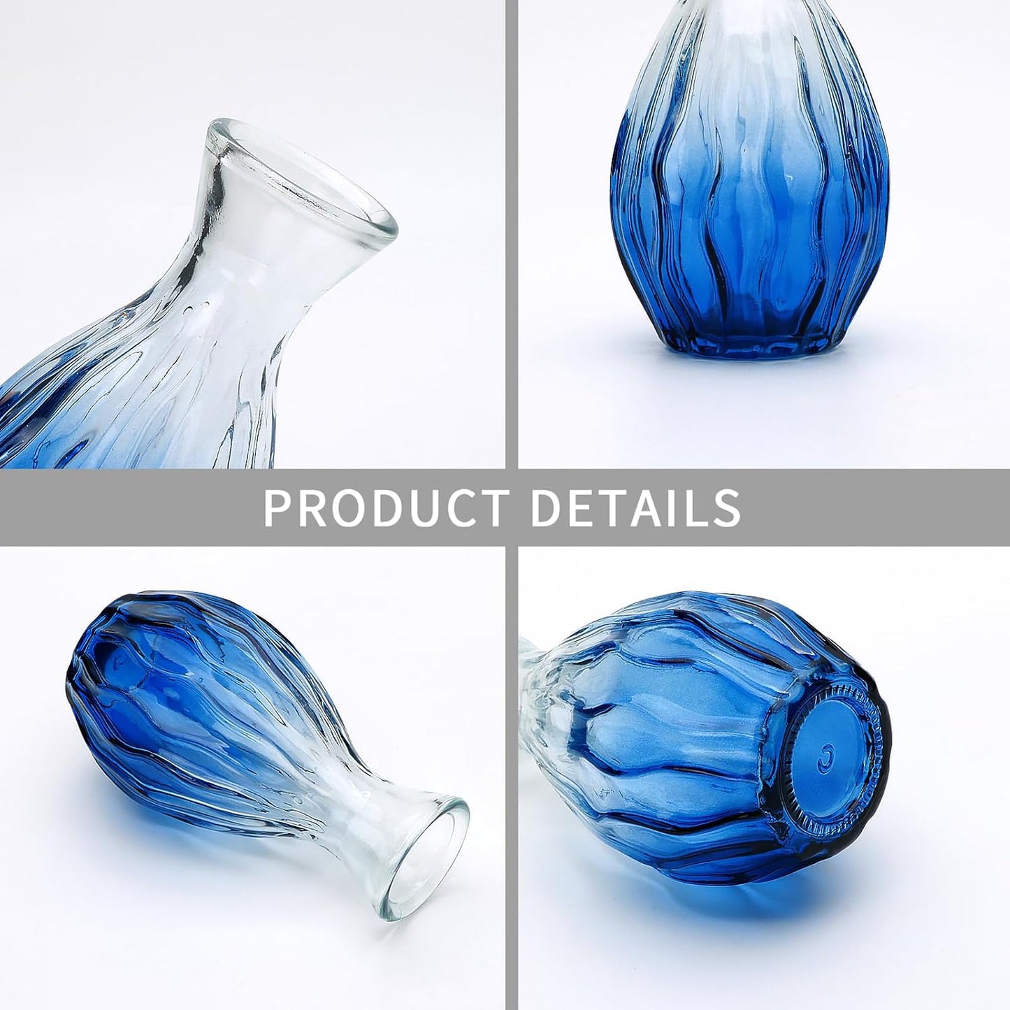 Glass Bud Vases / Deepblue / Blue / Set of 4
