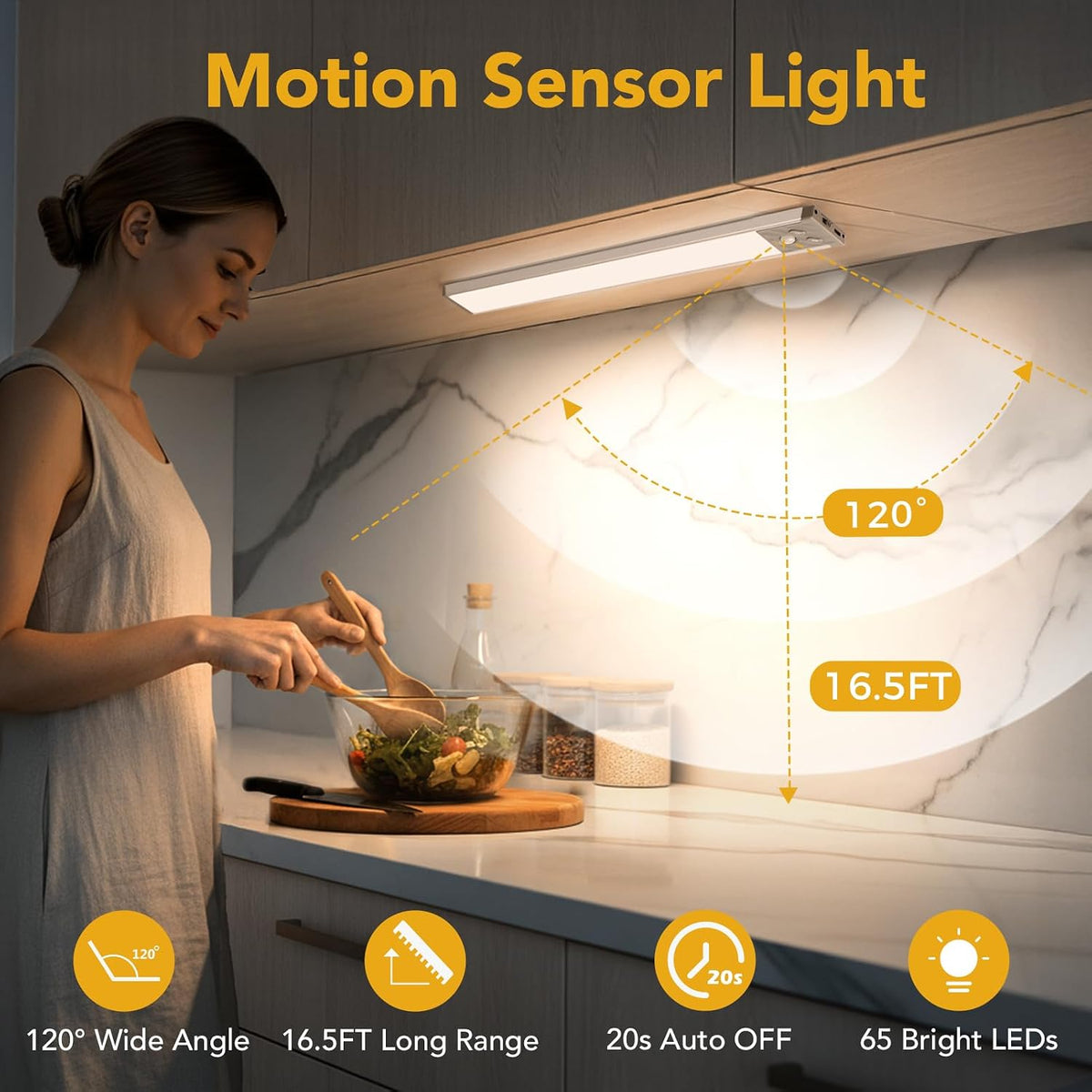 13 Inch Under Cabinet Lighting, LED Motion Sensor Light Indoor, 2500mAh USB Rechargeable Closet Lights, Dimmable