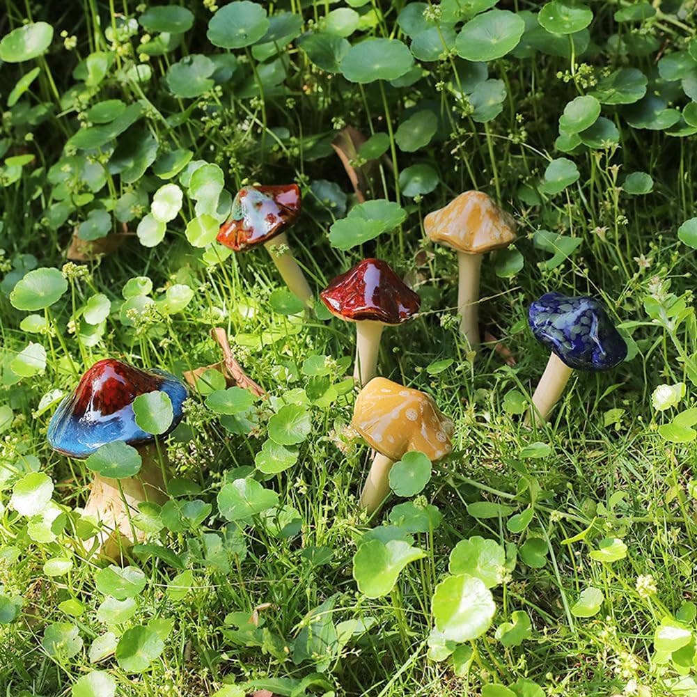 Ceramic Mushrooms / Mushroom-brown / Set of 6