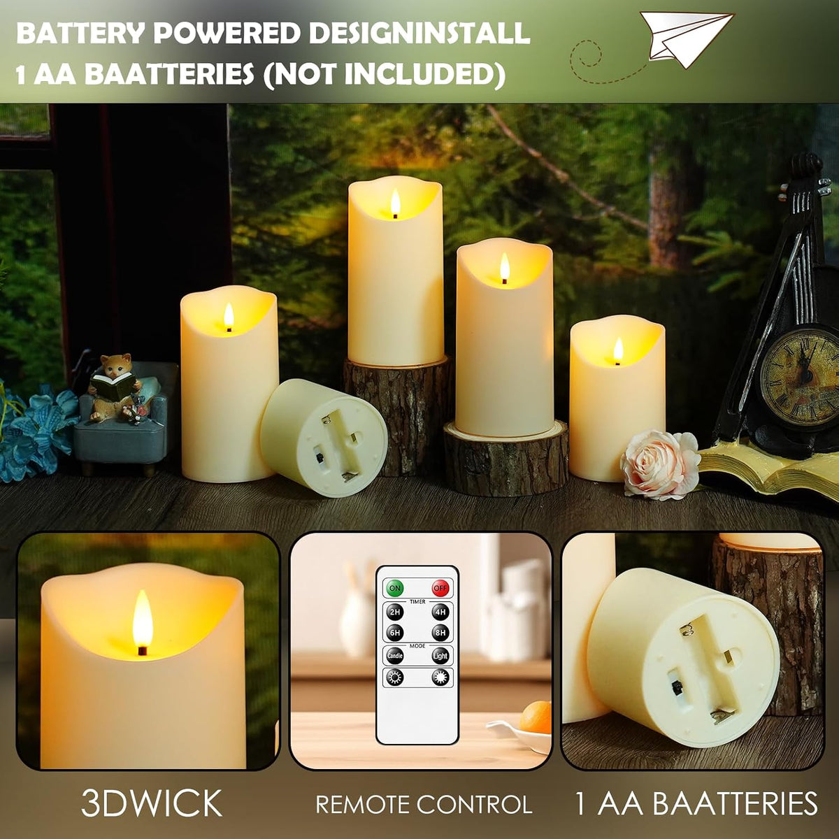 kakoya Flameless LED Candles Battery Operated with Remote and Timer,Flickering Electric Fake Plastic Pillar Candles Set