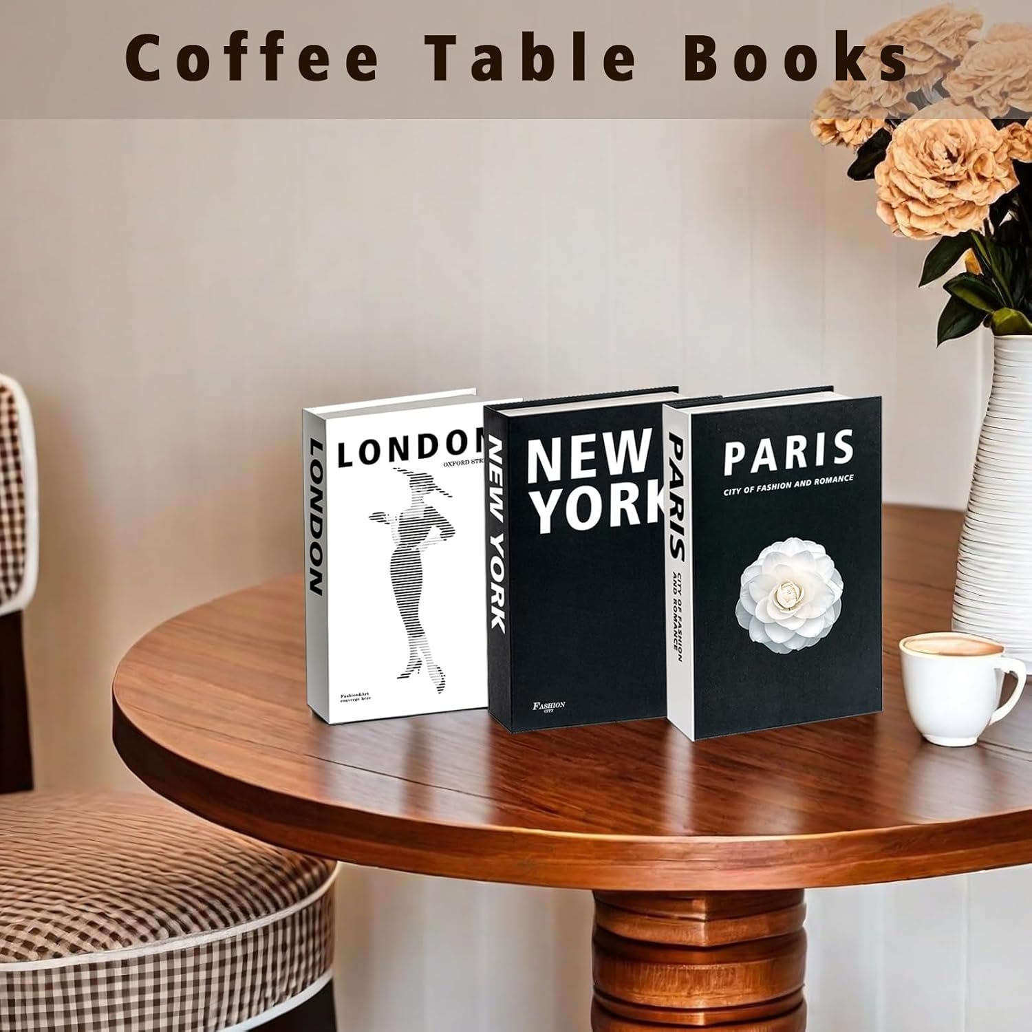 Decorative Books / Stylish Bookshelf and Office Living Room and White Fake Books / Black