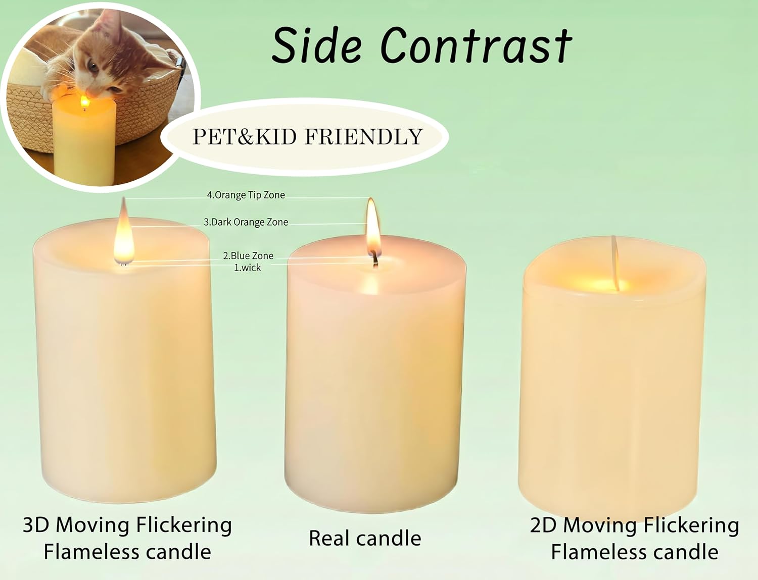 Birch Bark Wax Flameless Candles with Remote Timer, Last 400-Hour with 2AA Batteries, 3D Moving Flame Led Candles, Set