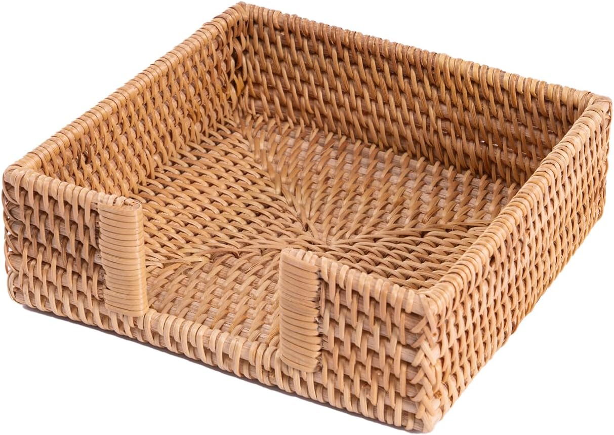 Napkin Holder Boho Style Decorative Handwoven Tissue Dispenser / Rattan / Square / Natural