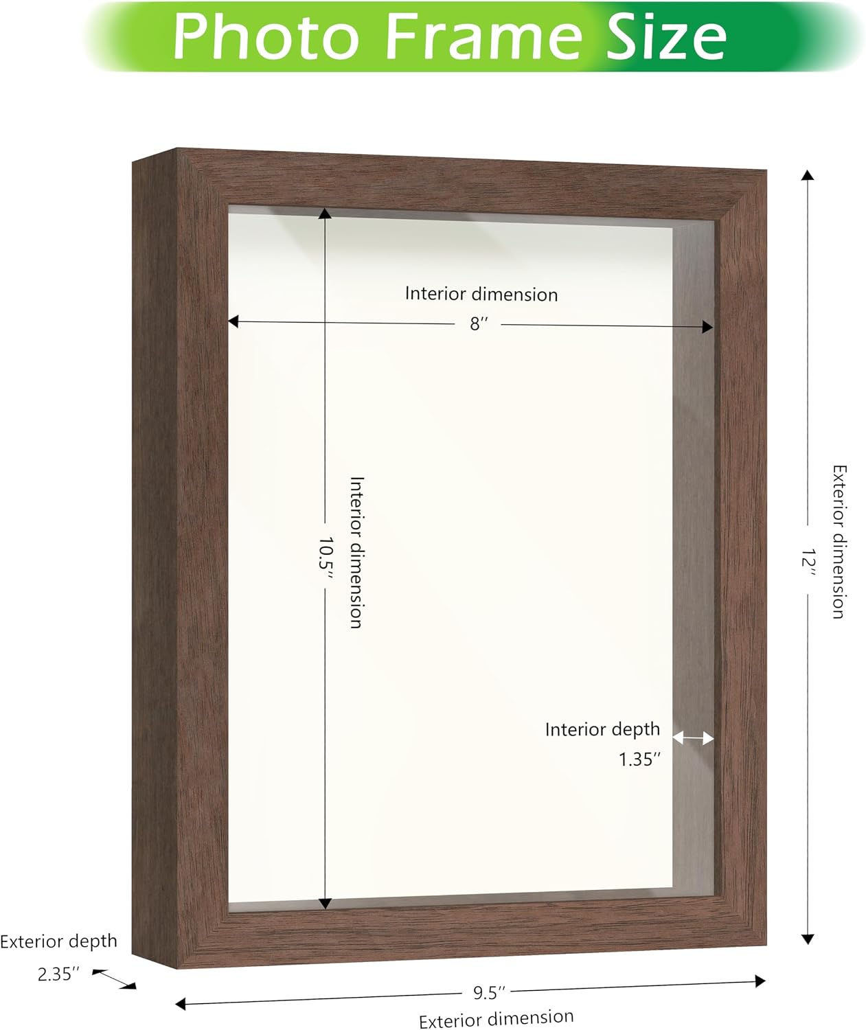 FrameWorks 8.5” x 11” Dark Oak Wooden Shadow Box Frame – Soft Felt Back, Tempered Glass, and Included Elegant White