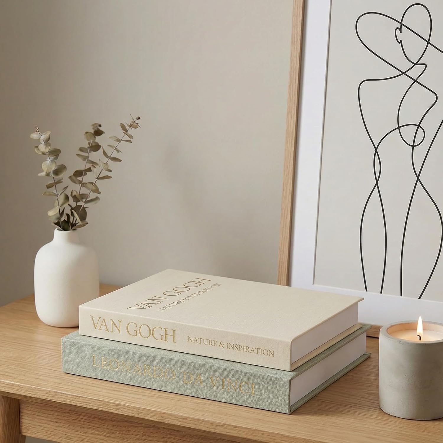 Linen Boxes / Aesthetic Decorative Books / Sage & Beige / Set of 2