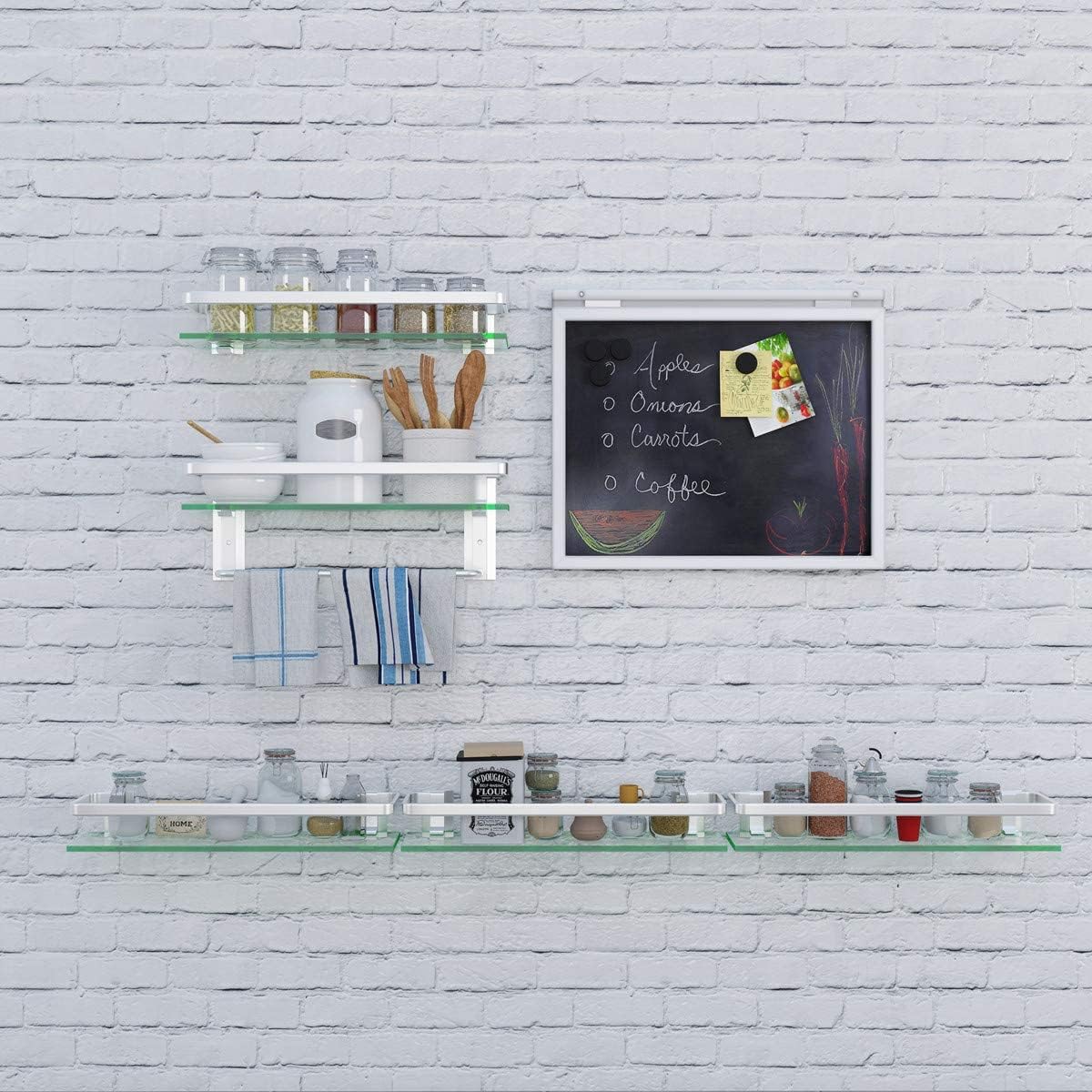 Glass Shelf with Towel Bar 15.7in Silver Bathroom Shelf Wall Mount Rustproof Bathroom Wall Organizer 1 Tier (Silver)
