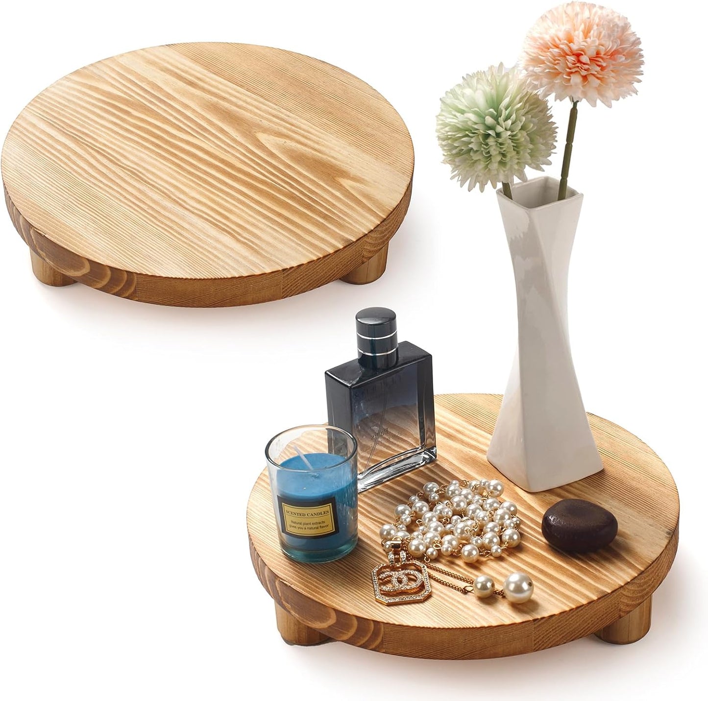 Round Wooden Tray / Round - Natural / Set of 2