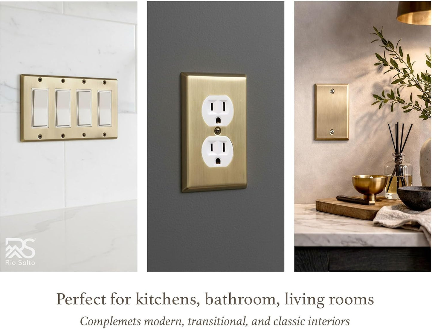 Rio Salto BRASS Brushed Gold Metal Duplex Outlet Cover Receptacle Wall Plate Vintage Antique Style – Outlet Covers