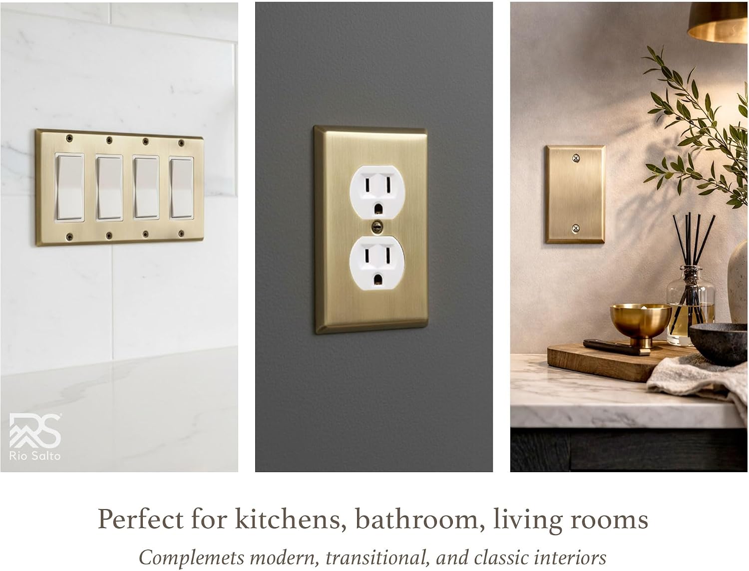 Rio Salto BRASS Brushed Gold Metal Duplex Outlet Cover Receptacle Wall Plate Vintage Antique Style – Outlet Covers
