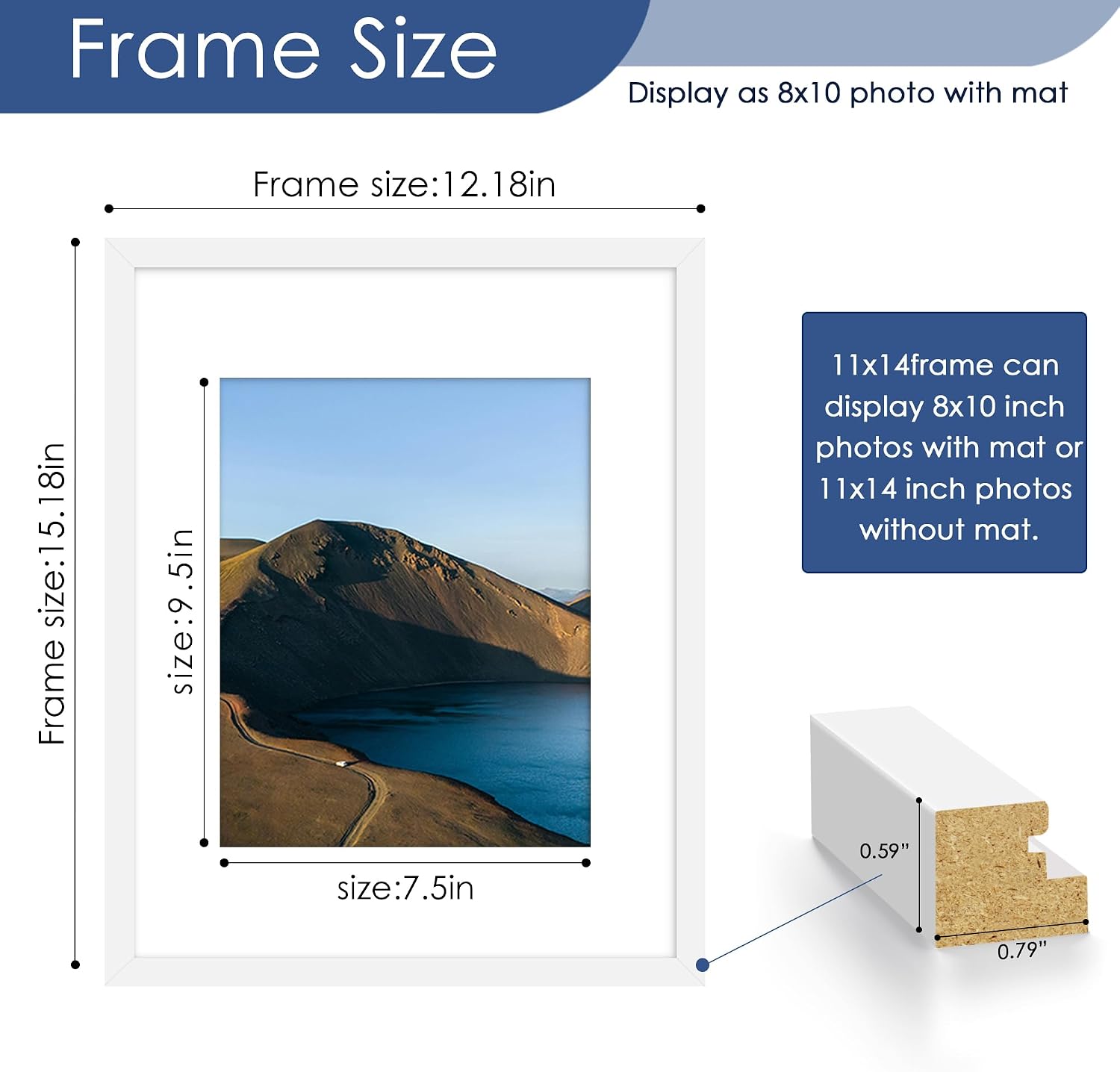 11x14 Picture Frame Set of 6,Wall or Tabletop,White Woodgrain | Display 8x10 with Mat or 11x14 Without Mat, Horizontal