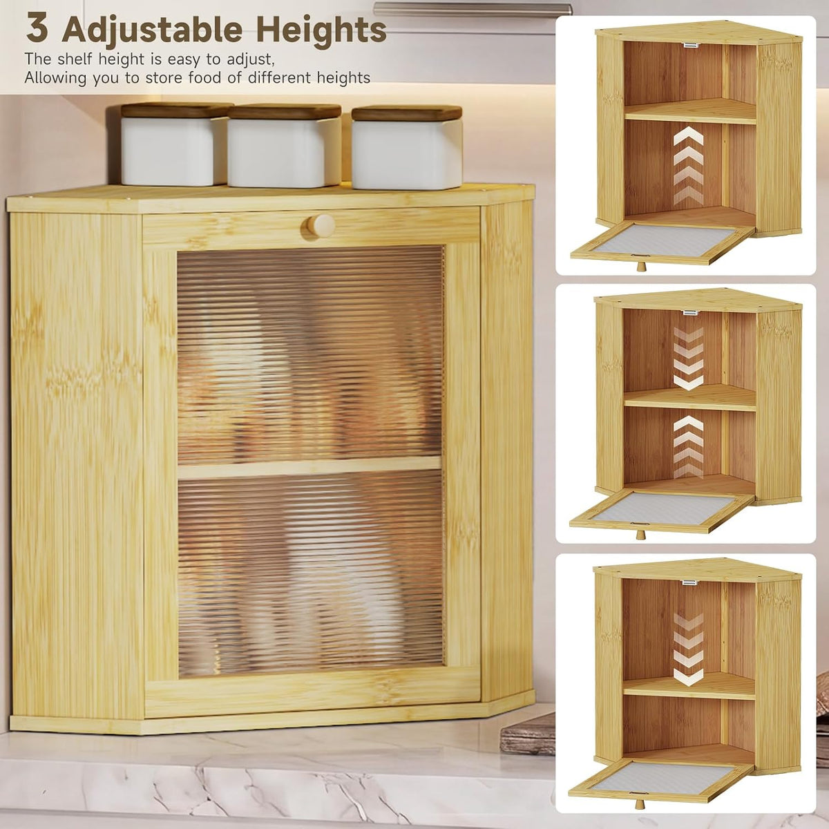 Bread Box for Kitchen Corner Countertop,Large Bread Basket(Natural,X-Large) | Double Layer Bamboo Bread Storage