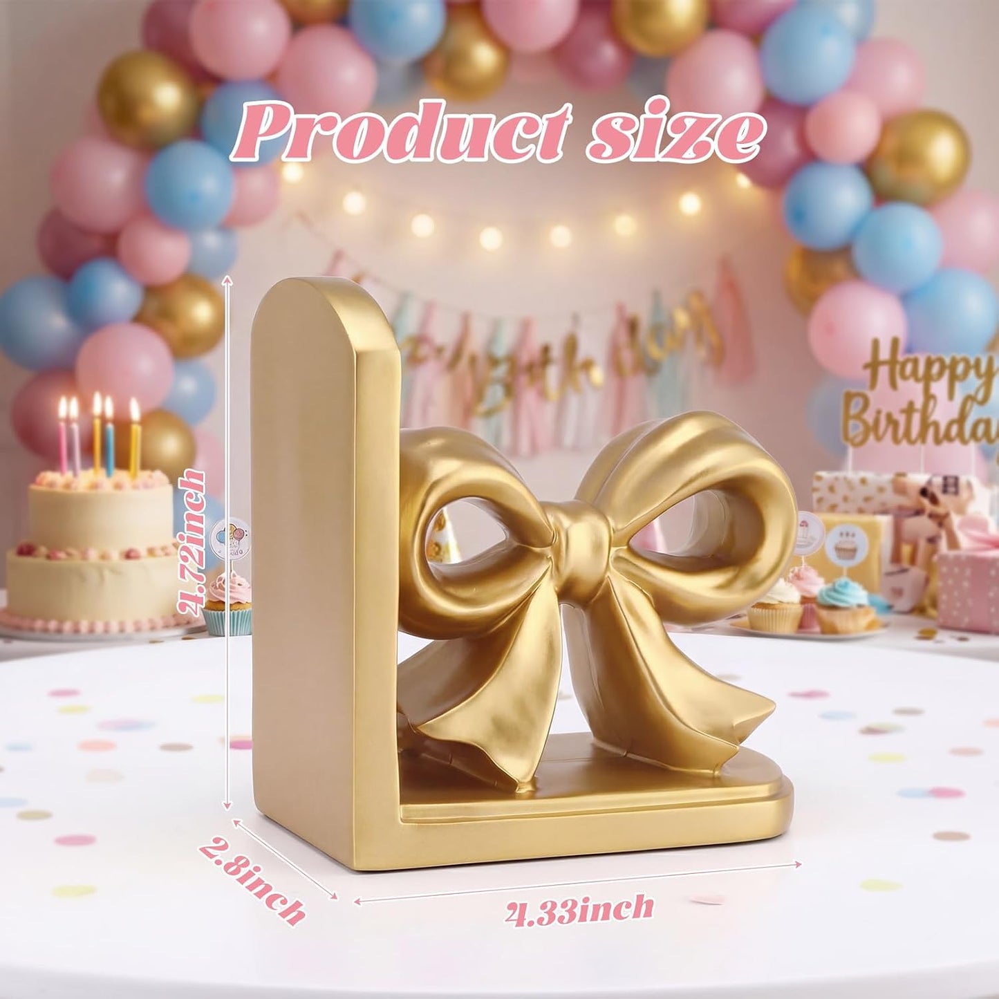 Bow Bookends Resin Bookends Heavy Duty Decorative Book Stand Decor Sculpture / Gold / Set of 2