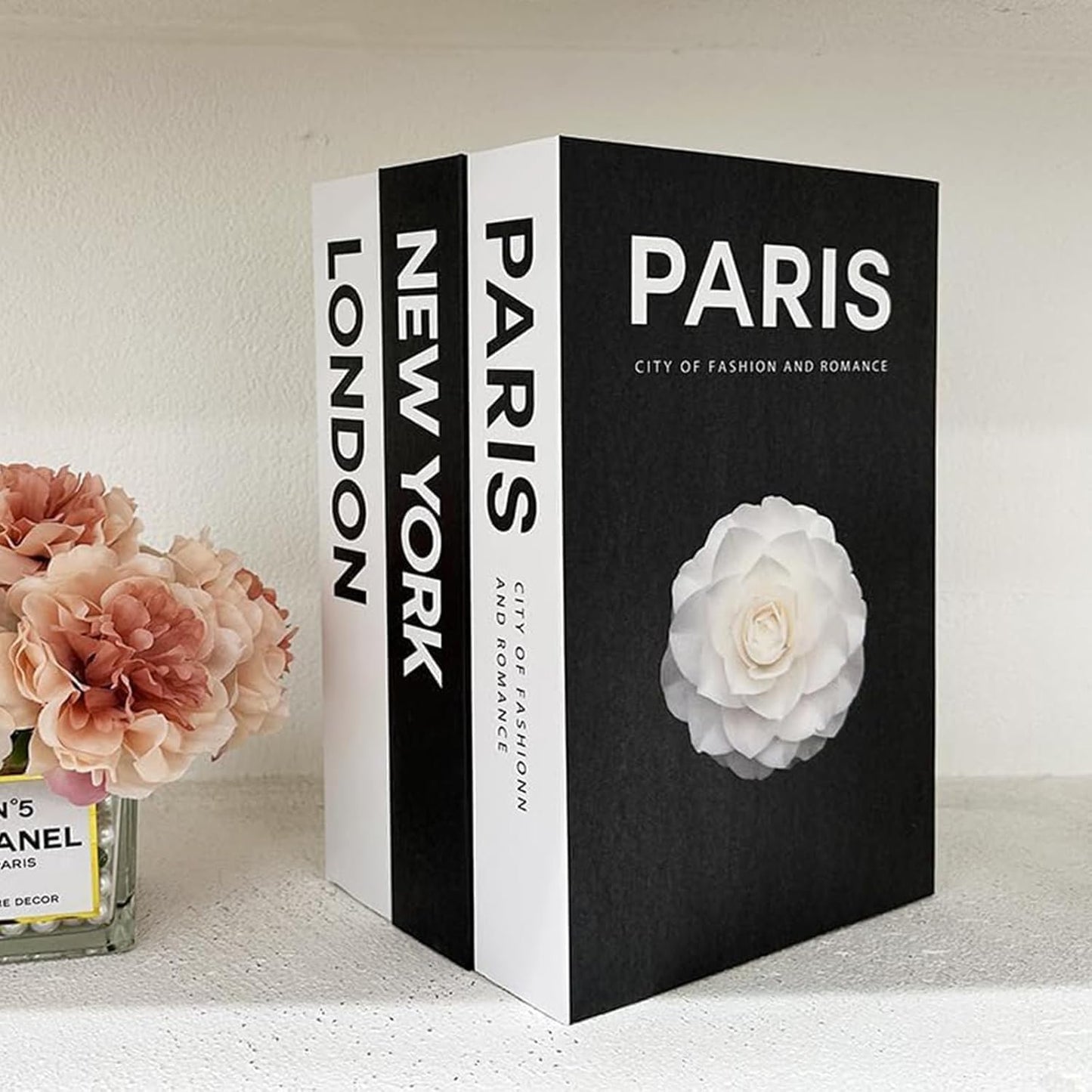 Stacked Book / Decorative Books / Black White / Set of 3