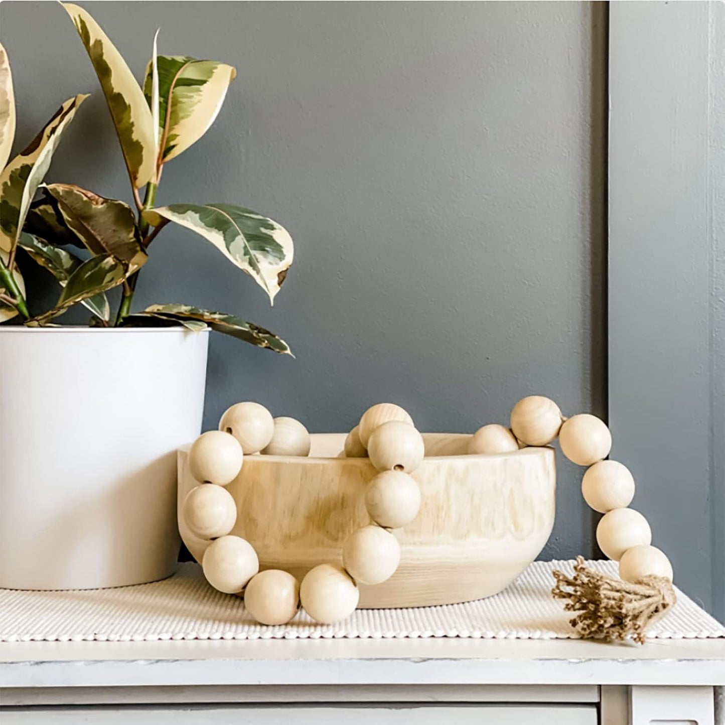 Farmhouse Decor Large Wood Bead Garland long / Natural / 50 Inch