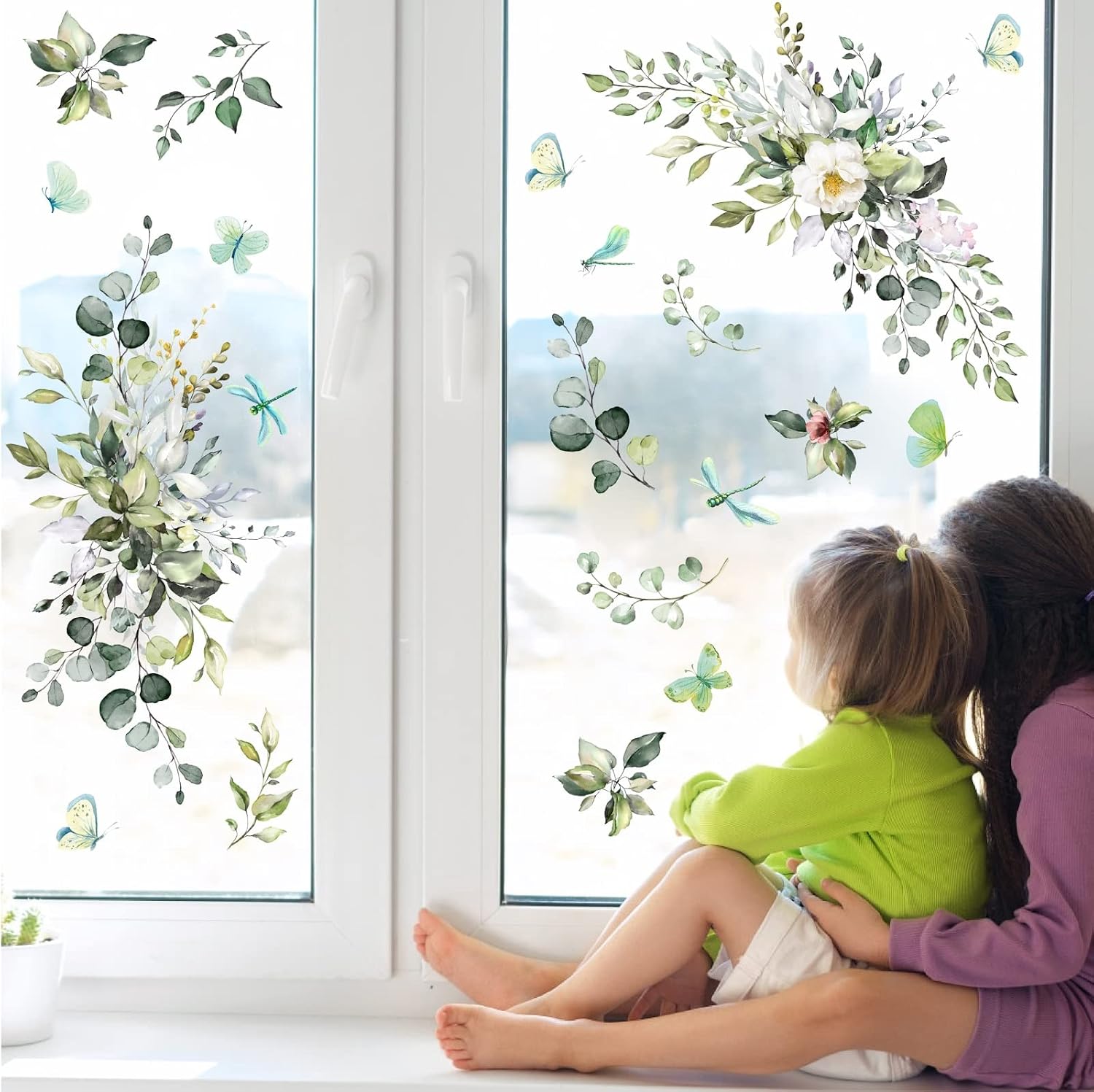 Leaves Wall Decal Botanical Vinyl Decals Peel and Stick Rustic Hanging Vines Art Mural / Green