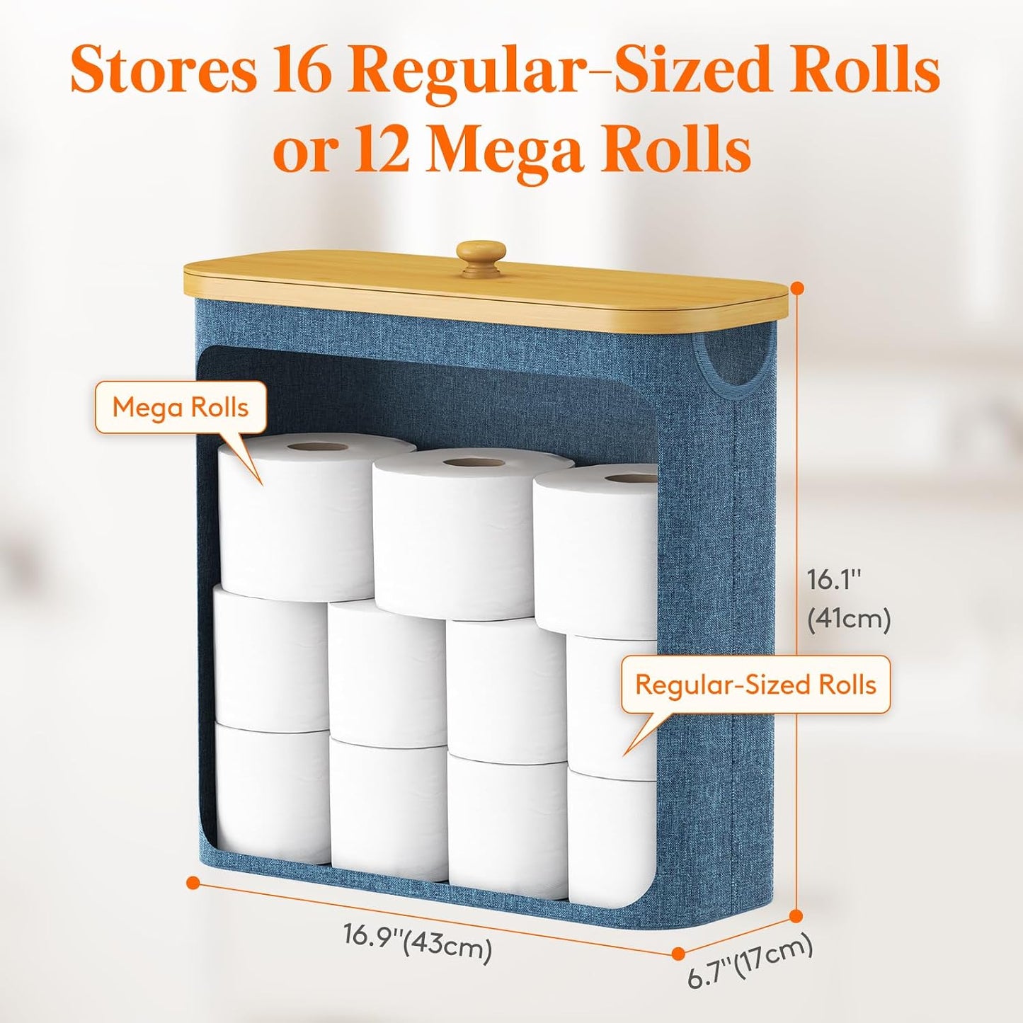 Lifewit Toilet Paper Storage Holder, Extra Large Stand Basket 30L Dark Blue | 12 to 16 Rolls, Extra Large Paper Stand