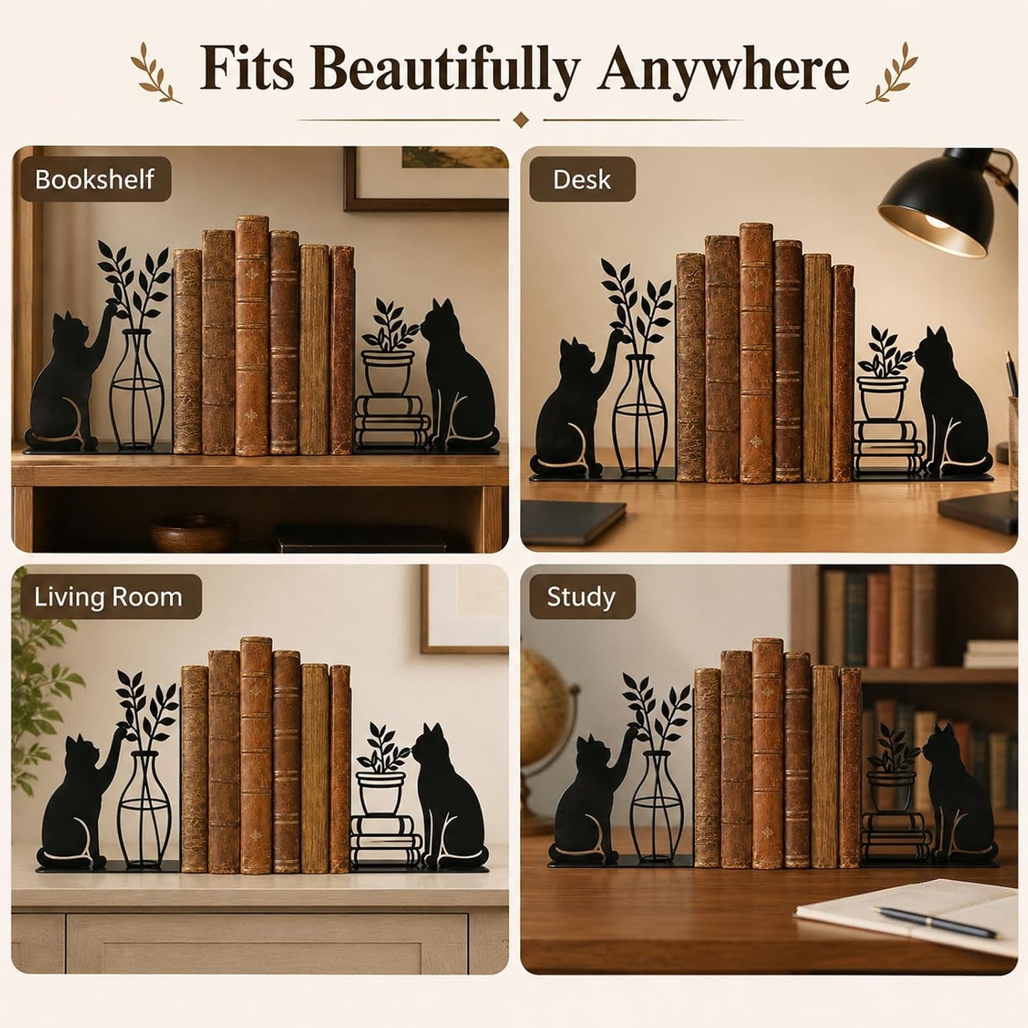 Metal Book Ends / Modern Cat Shape Bookend Holder