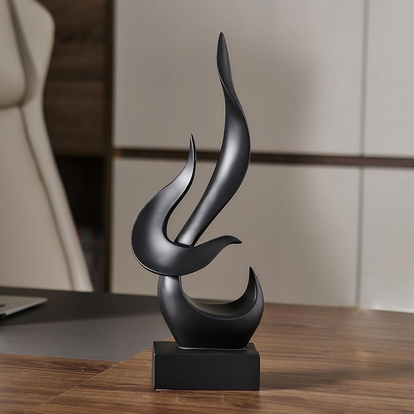 Black Flame Abstract Sculpture Resin Art Statue Modern Home Decor / Black Abstract Statue