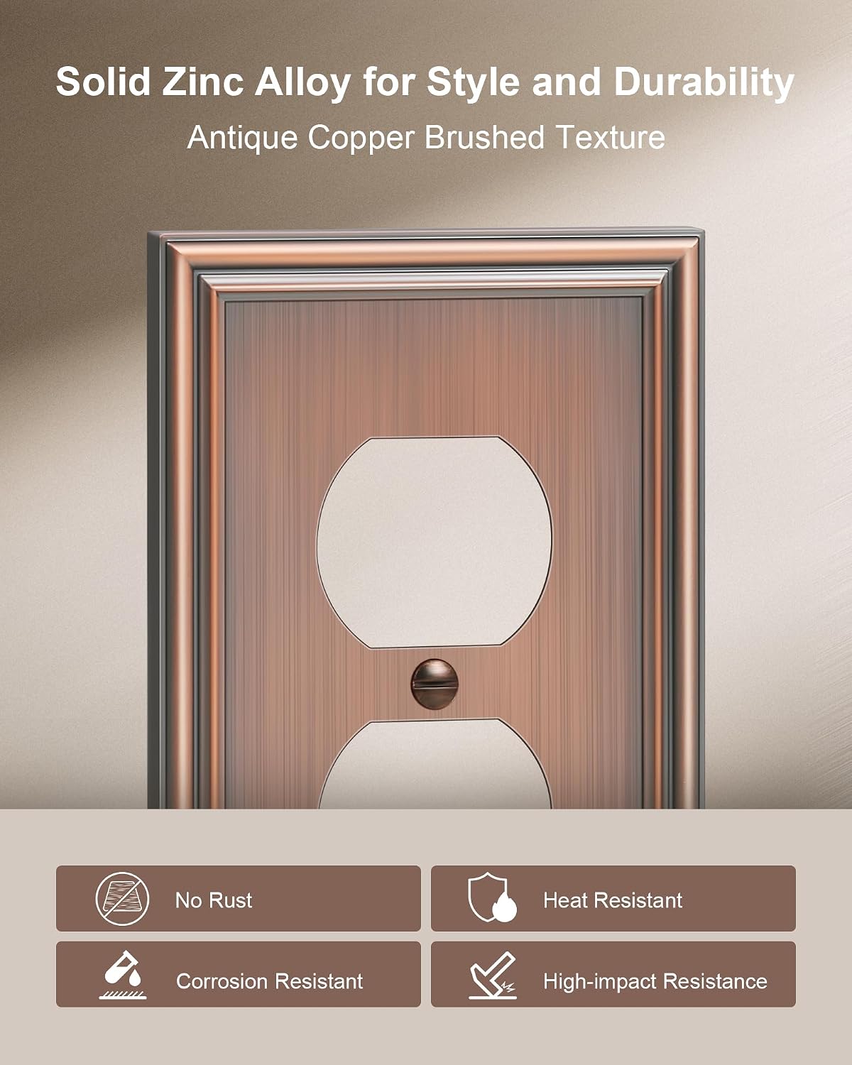 6-Pack Zinc Alloy Single Duplex Outlet Cover Plate, Solid Receptacle Cover | Decorative Switch Plates and Outlet