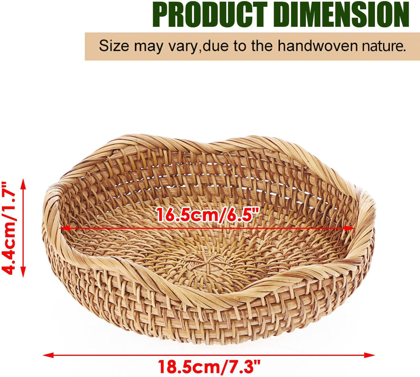 Round Key Basket Bowl for Entryway " Natural Rattan Fruit Bowl Woven / 7.3 Inch / Natural Color