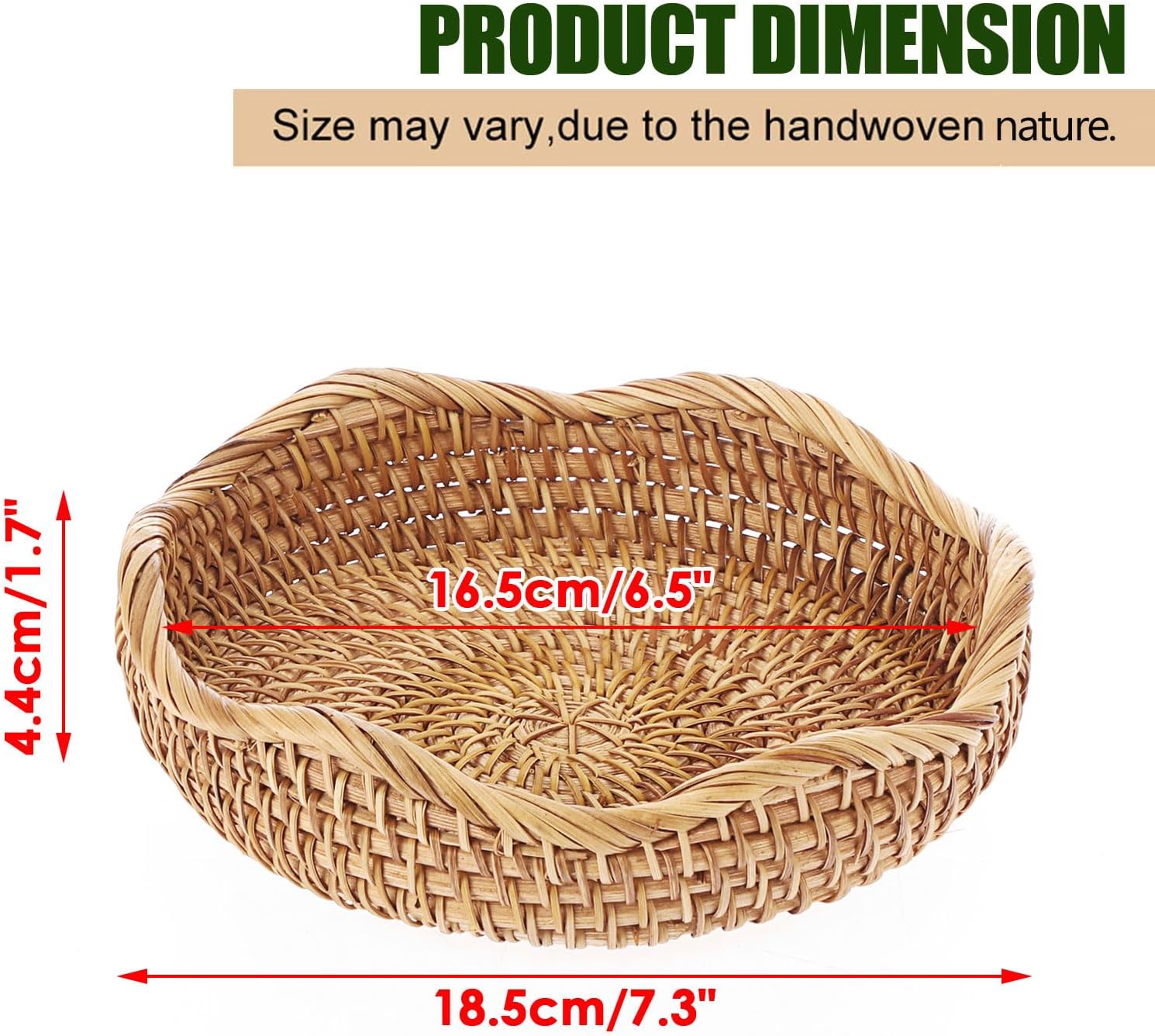 Round Key Basket Bowl for Entryway " Natural Rattan Fruit Bowl Woven / 7.3 Inch / Natural Color