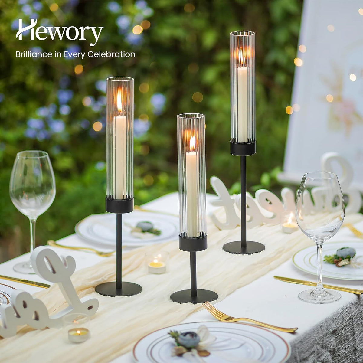 Hewory Black Taper Candle Holders: Candlestick Holders Set of 6 Hurricane Glass Tall Candle Holder for Candlesticks