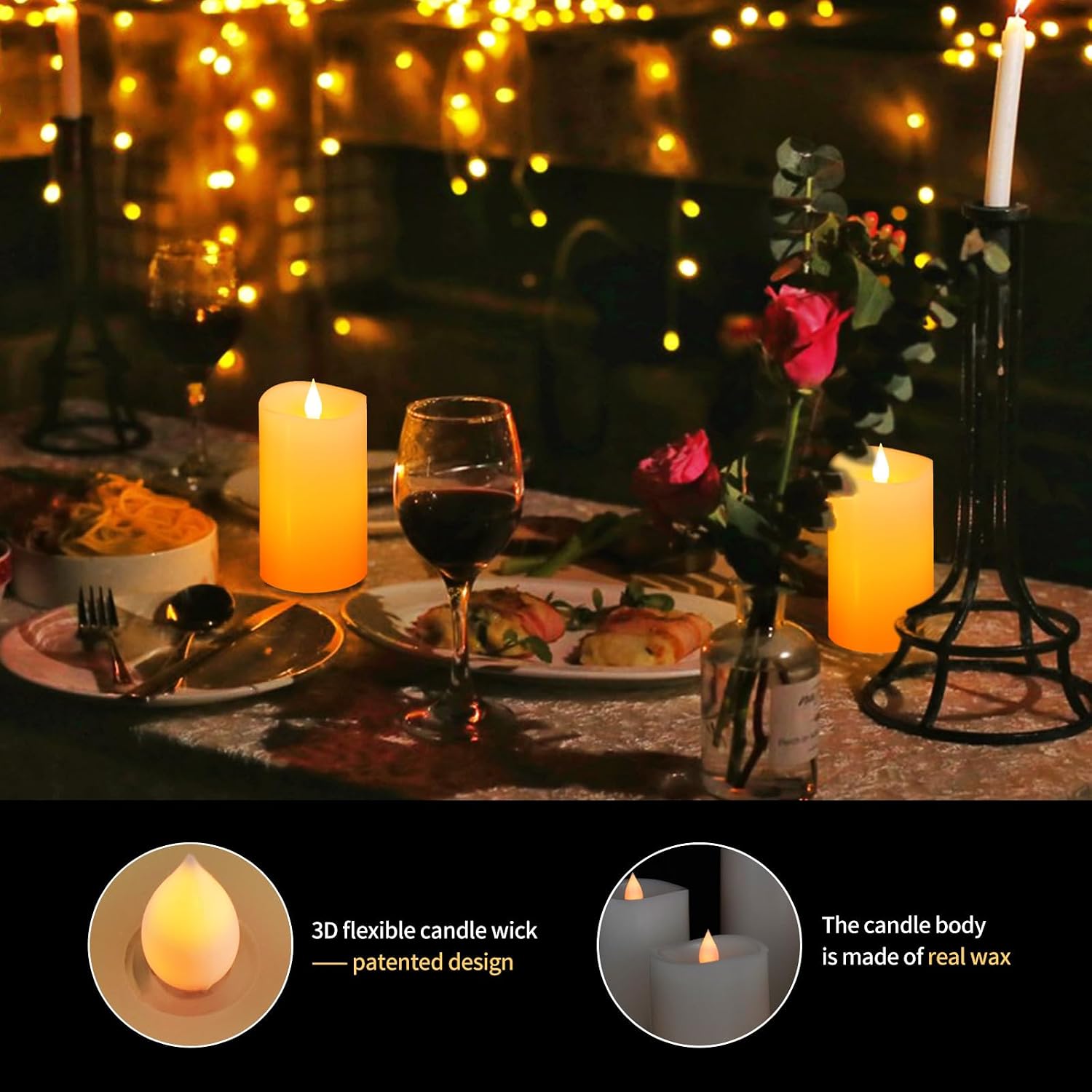 3 x 5 Flameless Candles Set of 2, 2AA Battery Life 600 Hours Battery Candles Flickering with Timer, 5 inch Flameless