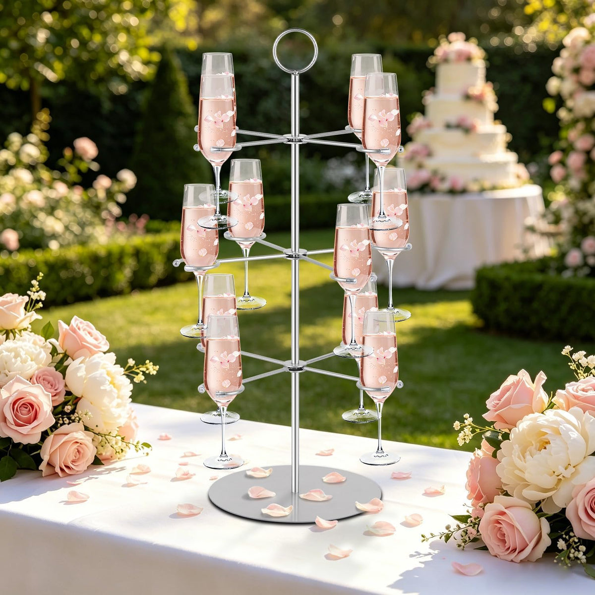 QPIX DIGITAL Cocktail Tree Stand, Metal Drink Tower, 3 Tier - 12 Holders For Champagne, Cocktails,Martini, Margarita