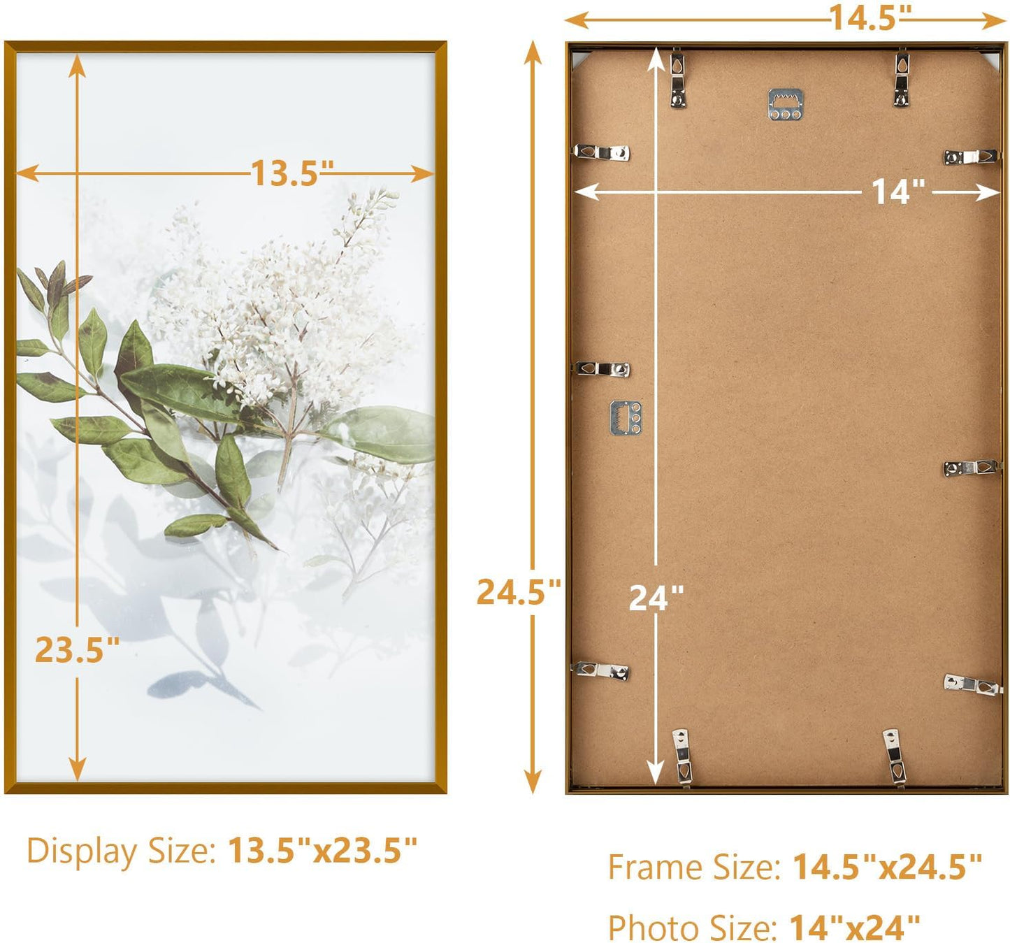 Golden State Art 14x24 Aluminum Poster Frame Acrylic Front Bronze | Metal Thin Frames for 24x14 Photo, Wall Hooks for