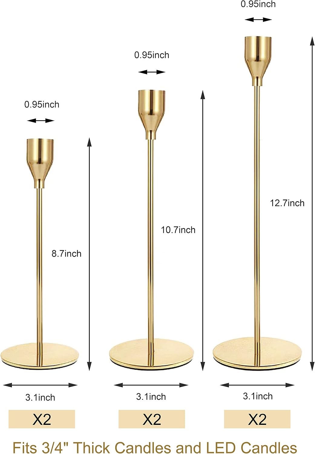 NLBTW Set of 6 Gold Taper Candle Holders, Tall Candlesticks Holder for Dining Table Centerpiece, Fall Decor, Fireplace