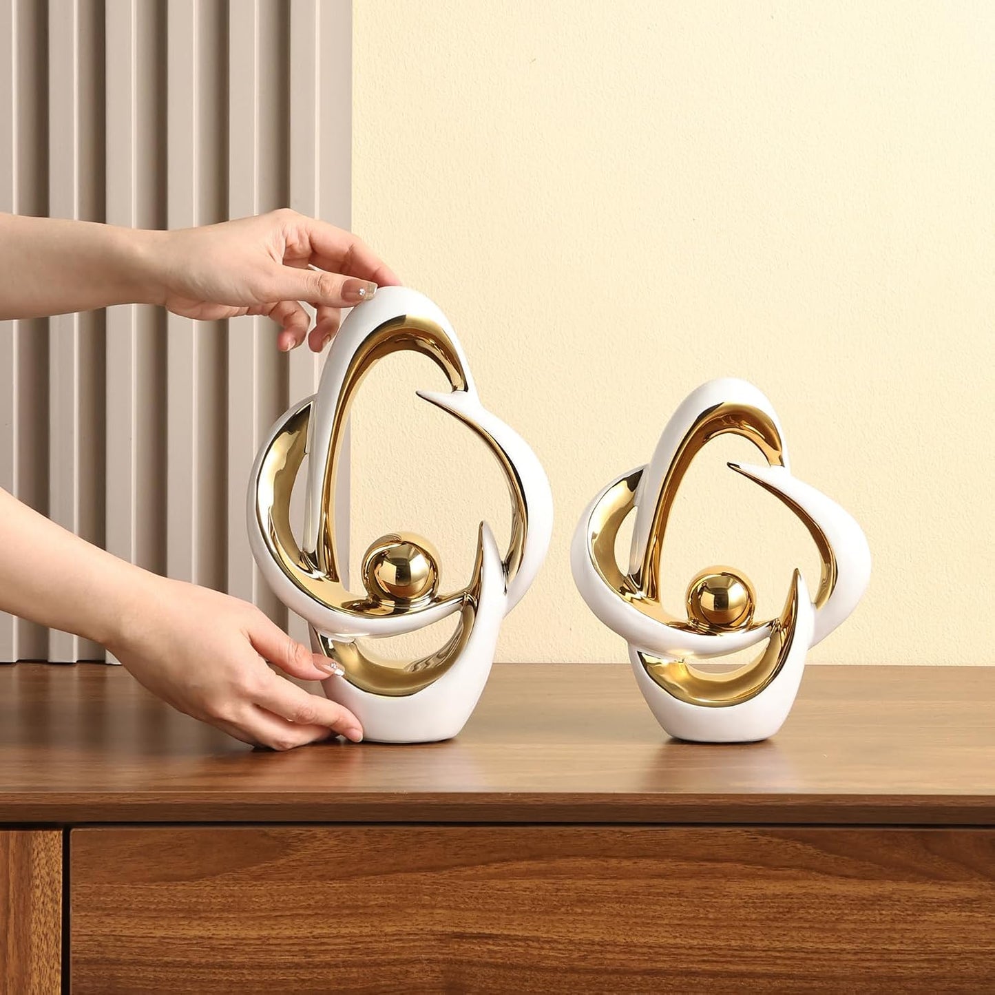 Ceramic Statues Home Decor Modern Aesthetic Abstract Art Decorative / White and Gold / Set of 2
