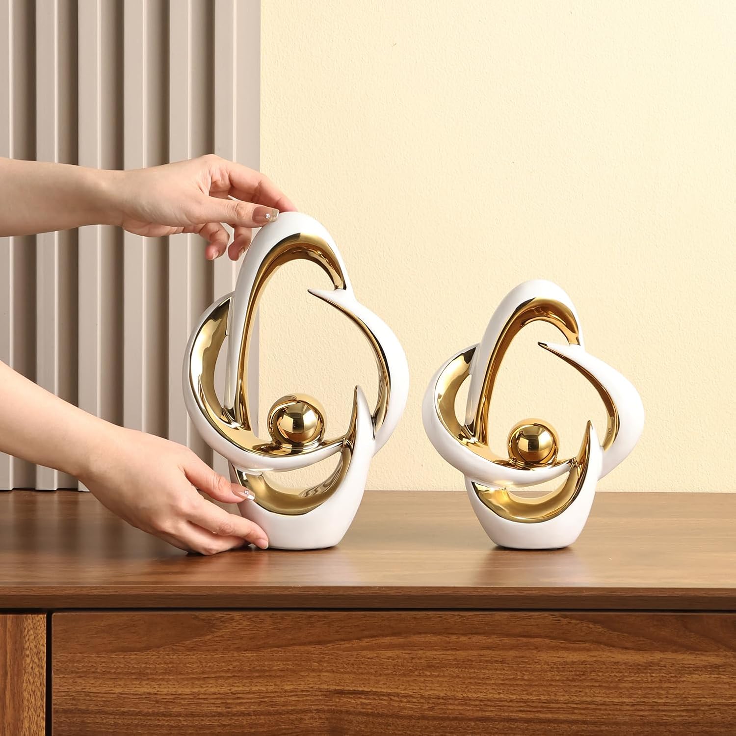 Ceramic Statues Home Decor Modern Aesthetic Abstract Art Decorative / White and Gold / Set of 2