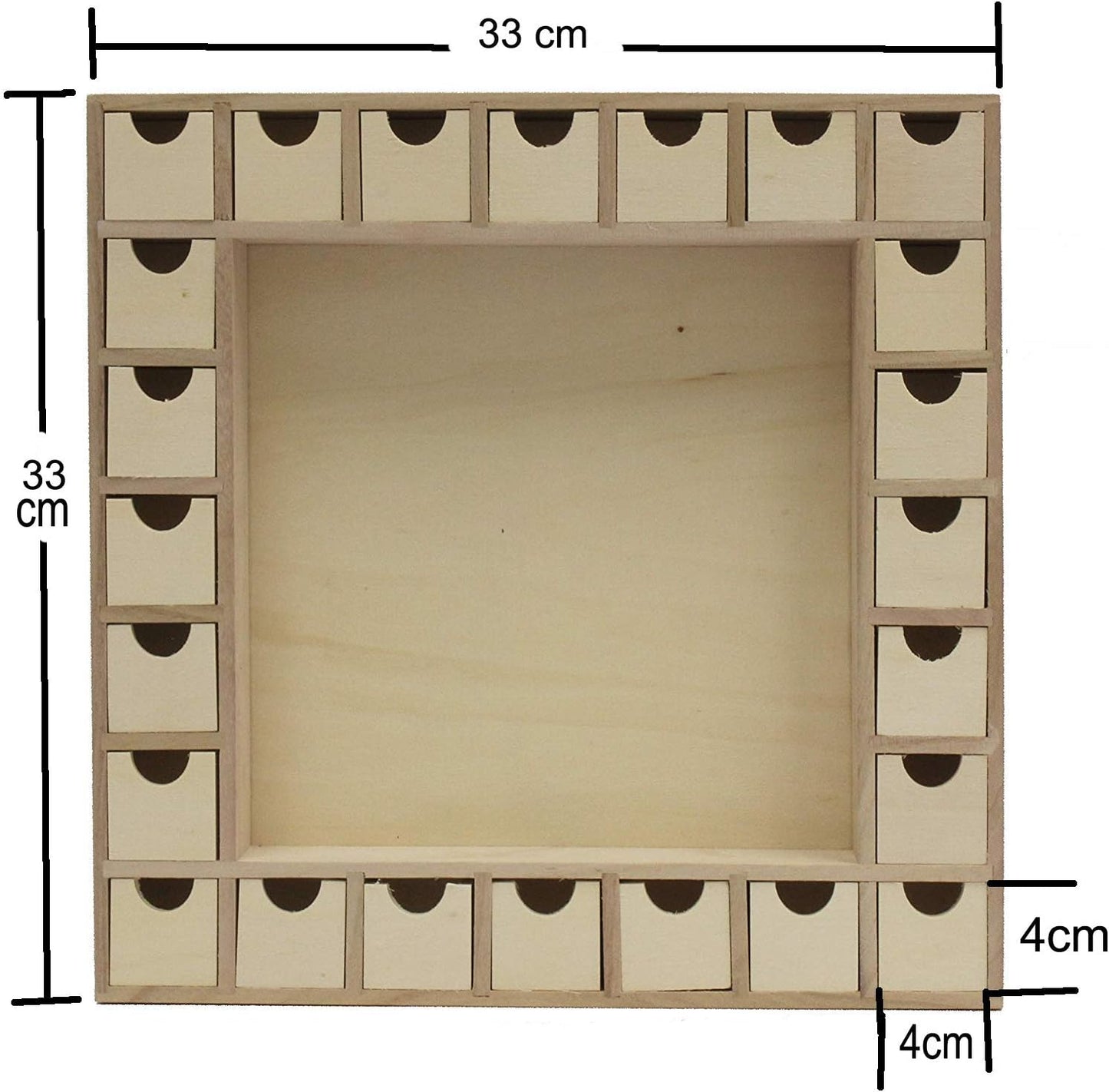 Creative Hobbies 13 Inch Christmas Advent Calendar Shadow Box - Pre Assembled with Removable Drawers - Unfinished Wood