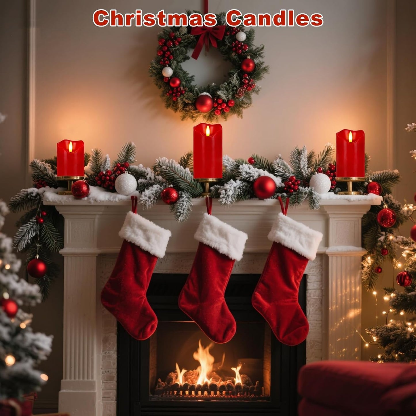 Red Flameless Candles Set of 3, Christmas LED Candles with Remote & Timer | Flickering Real Wax Pillar Candles Battery