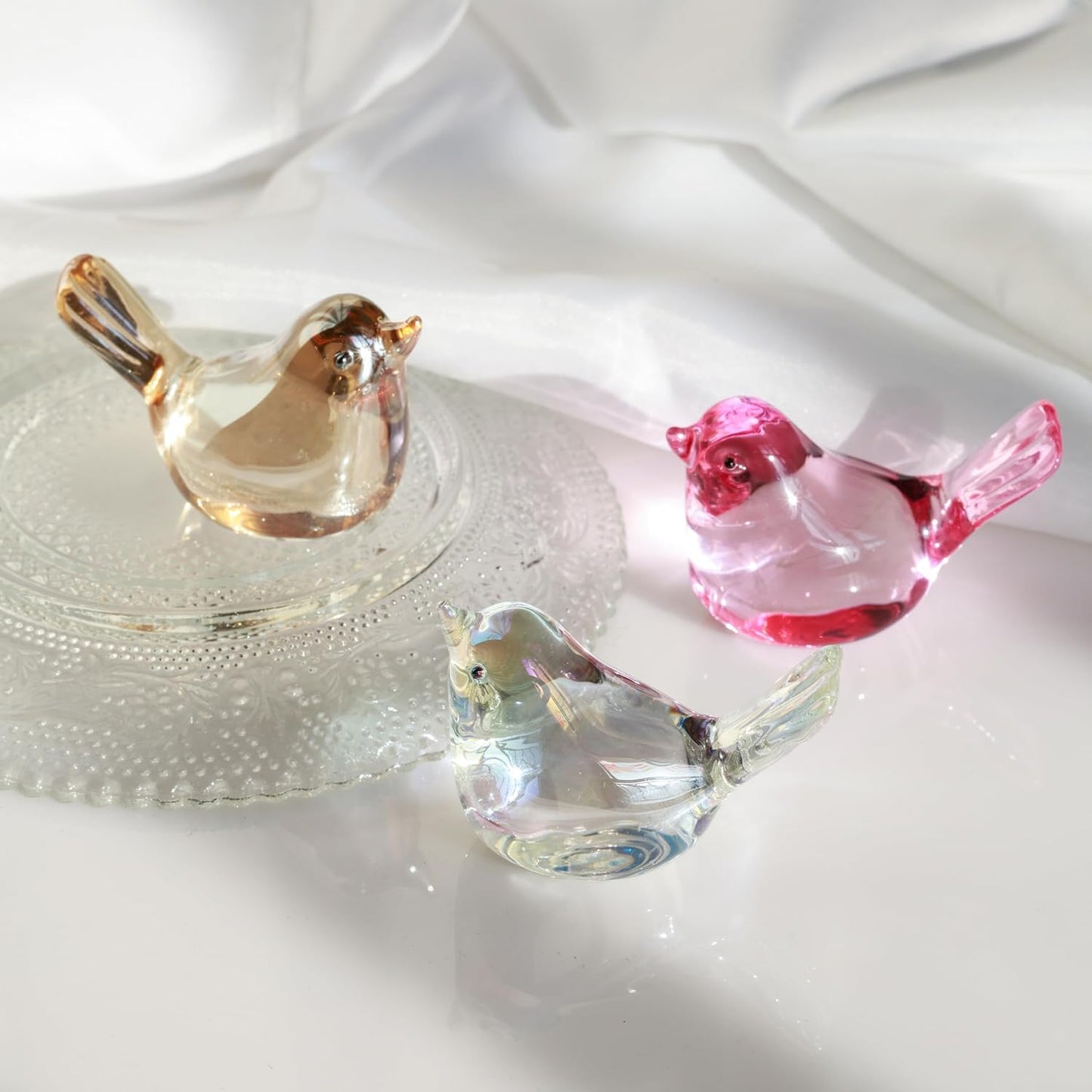 Glass Birds Figurines Handmade Blown Glass Bird Figurine Crystal Glass / Ab Coating / Set of 2