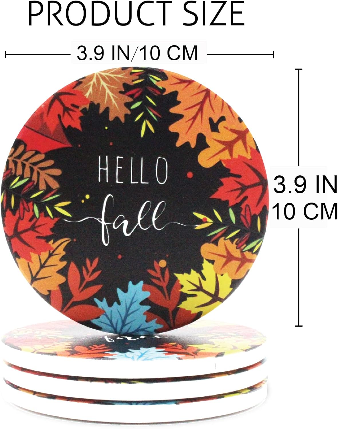Holder Absorbent Ceramic Coasters for Wooden Table / Fall Colorful / Set of 6