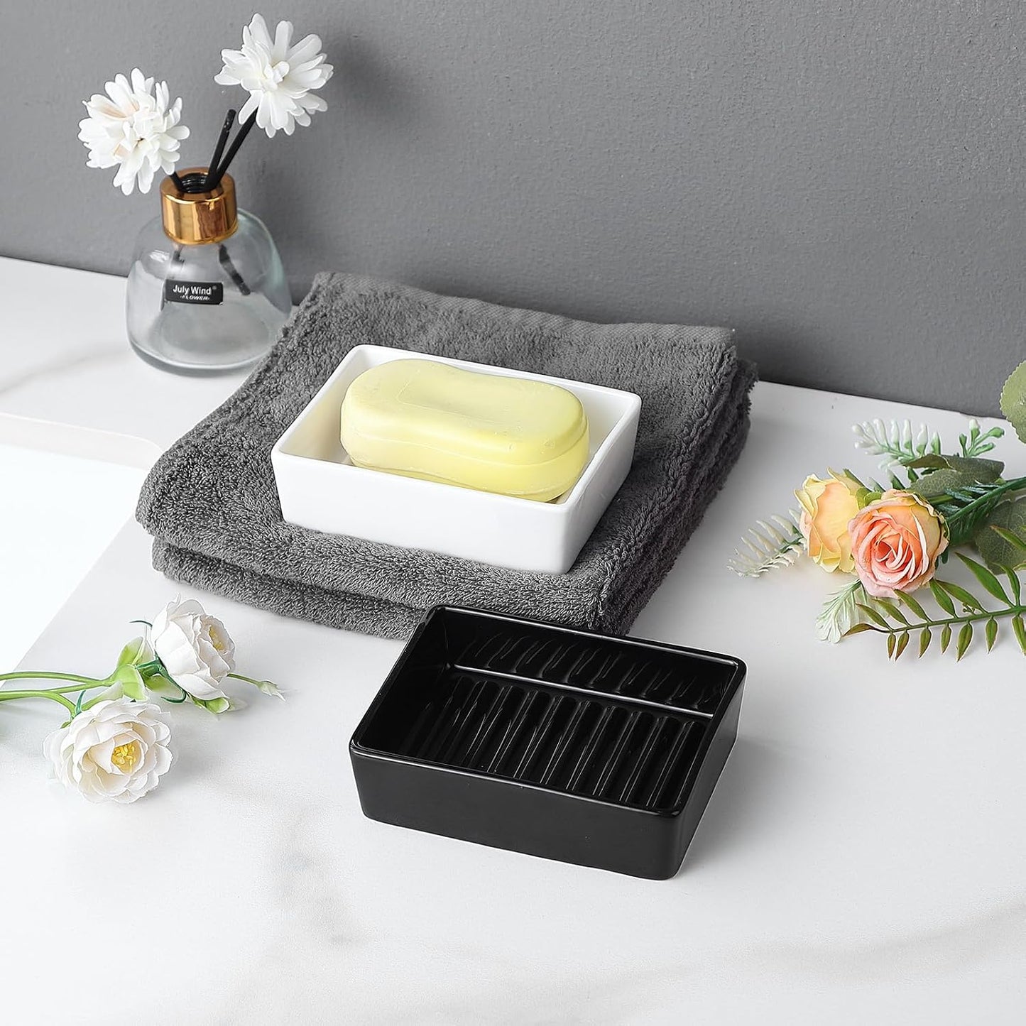 Modern Ceramic Hand Soap Holder Non-Slip Bar Soap Holder Soap Tray / White