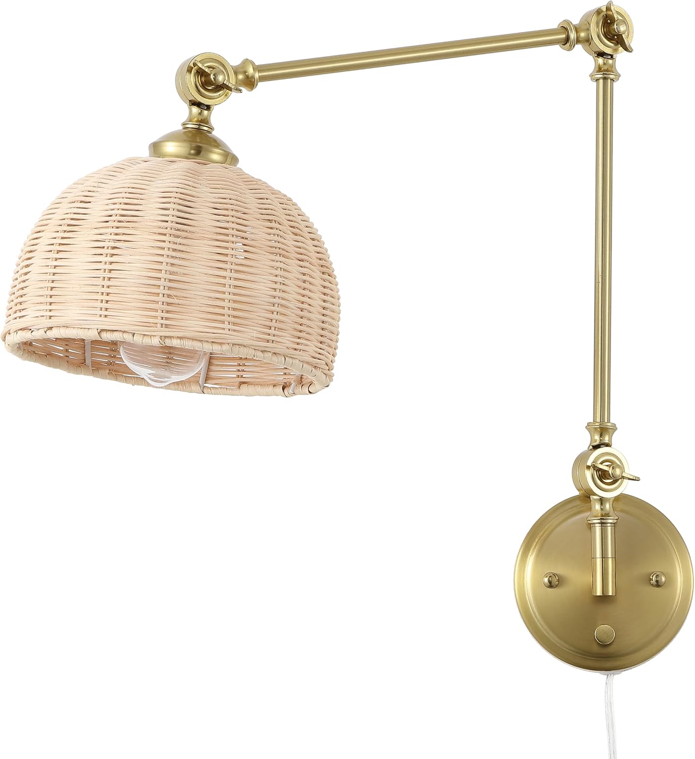WINGBO Gold Wall Sconce Rattan Wrapped Wall Lamp Set of 2, Adjustable Swing Arm Wall Light Fixture Vintage Bedside