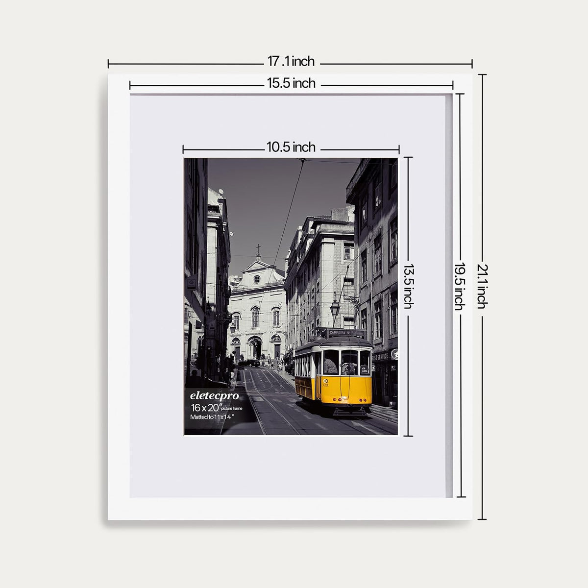 eletecpro 16x20 Picture Frames, Acrylic Cover, White, Set of 5 | Display Photo 11x14 with Mat or 16x20 without