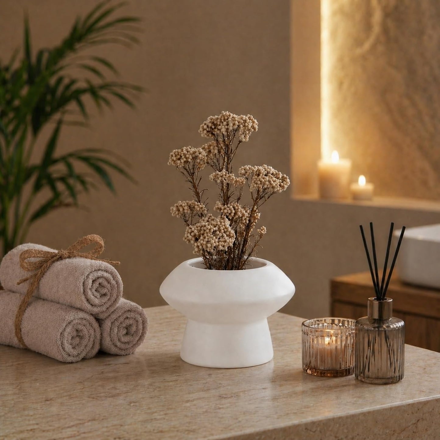 Ceramic Flower Vase 1 Count Modern Decorative Centerpiece / White / Mushroom, 5 3/4 / 5.8 x 5.8 x 4
